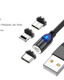 Cable Usb Magnetico 3 En 1 Carga Rapida Alta Calidad Color Negro